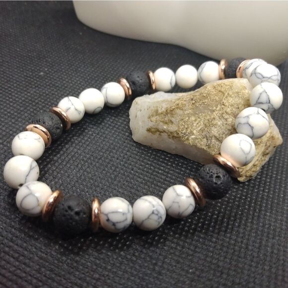 Howlite and lava stone bracelet last one 💕 - Picture 1 of 2